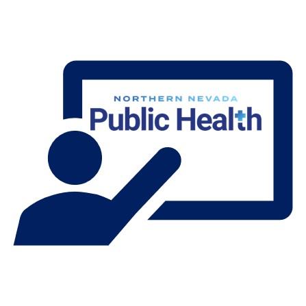 Person looking at a whiteboard with the Northern Nevada Public Health Logo